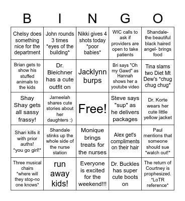 Pediatrics Bingo Card