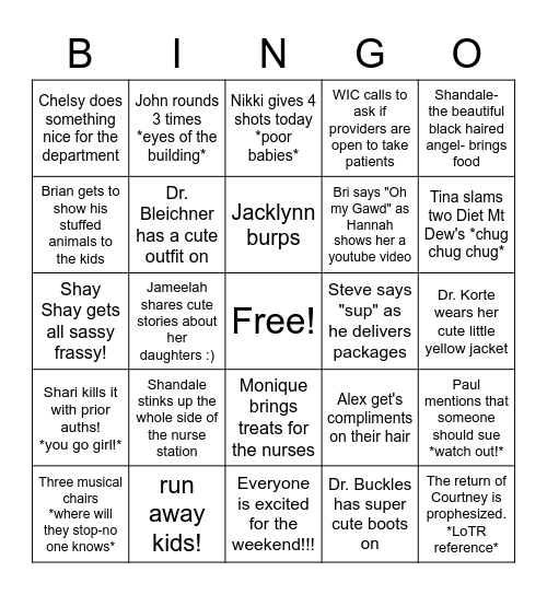 Pediatrics Bingo Card