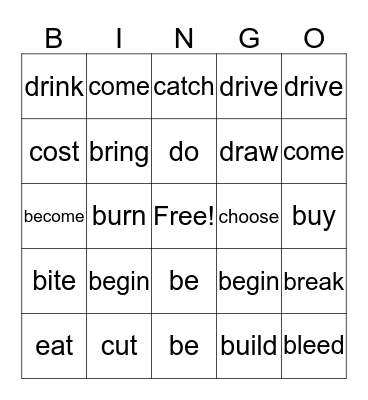 irregular verbs bingo Card