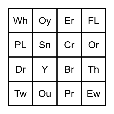 consonant/digraph blends Bingo Card