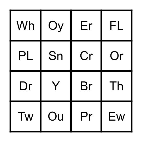 consonant/digraph blends Bingo Card