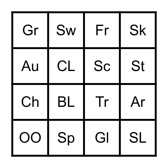 consonant/digraph blends Bingo Card