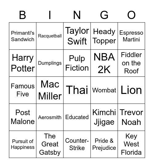 Round 2 Bingo Card