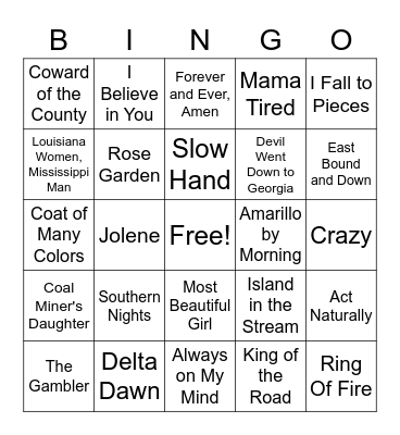 Classic Country 1-50 Bingo Card