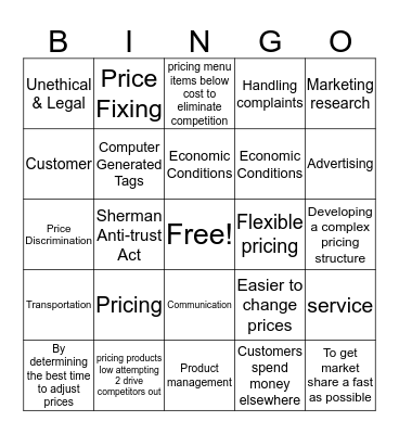 Marketing: Objective 1.02 & 3.06 Bingo Card