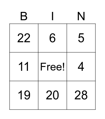 numeros del 1 al 30 Bingo Card