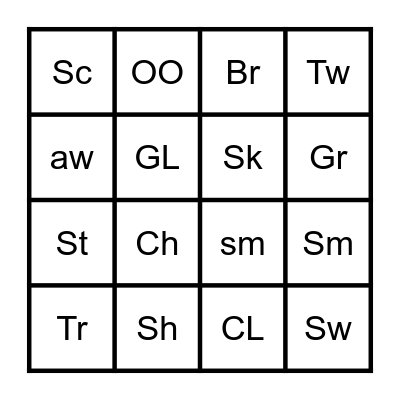 consonant/digraph blends Bingo Card