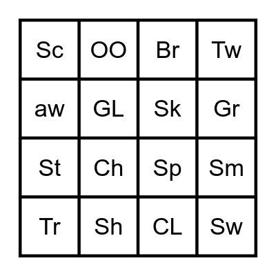 consonant/digraph blends Bingo Card