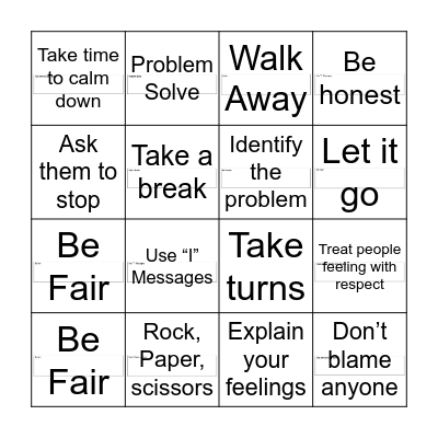 Conflict Resolution Bingo Card