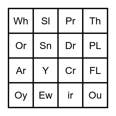 consonant/digraph blends Bingo Card