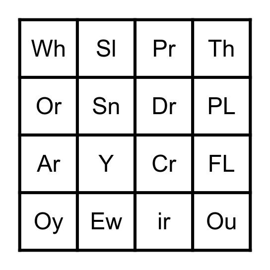 consonant/digraph blends Bingo Card