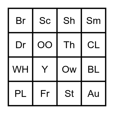 consonant/digraph blends Bingo Card