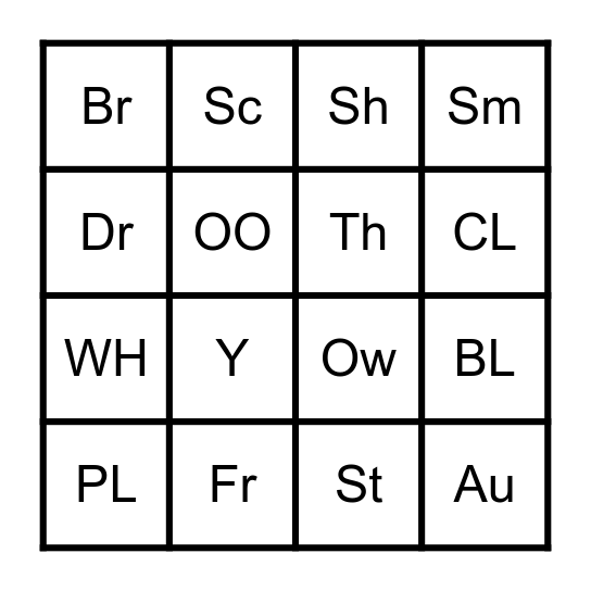 consonant/digraph blends Bingo Card