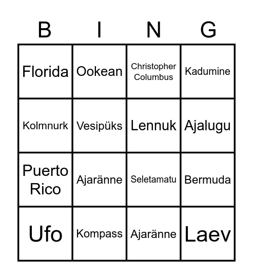 Bermuda kolmnurk Bingo Card