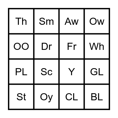 consonant/digraph blends Bingo Card