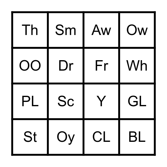 consonant/digraph blends Bingo Card