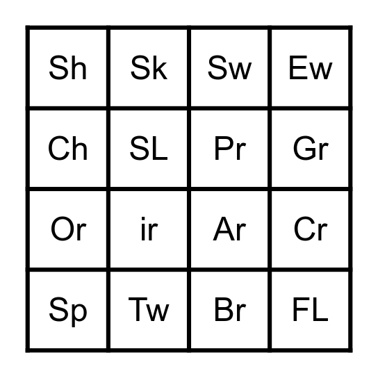 consonant/digraph blends Bingo Card