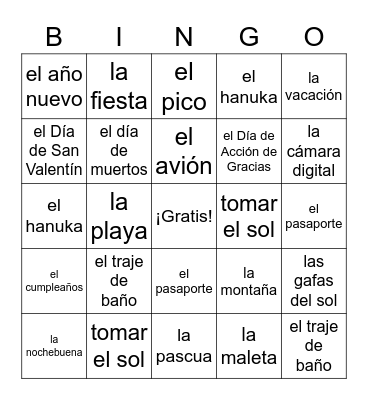 Los Eventos y Vacaciones Bingo Card