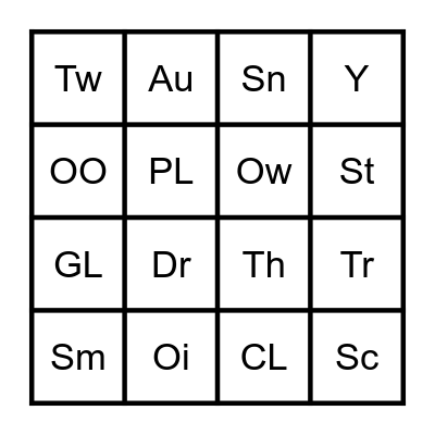 consonant/digraph blends Bingo Card