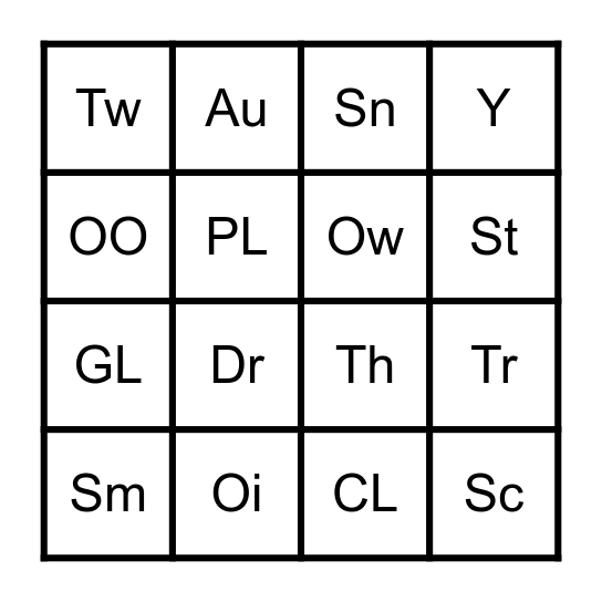 consonant/digraph blends Bingo Card