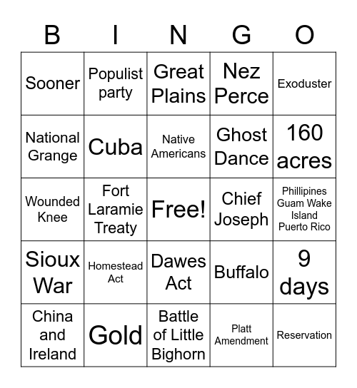 SS 8  Expansionism and Imperialism Review Bingo Card