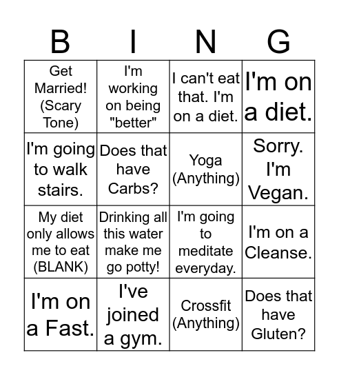 Resolution Bingo Card