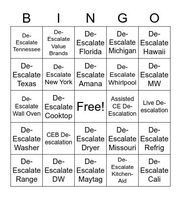 De-Escalating Bingo Card