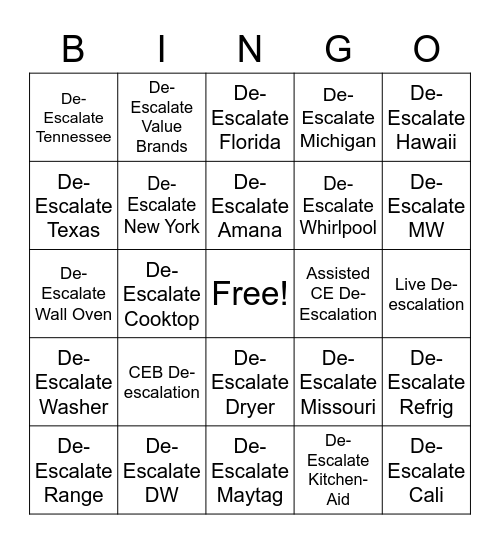 De-Escalating Bingo Card