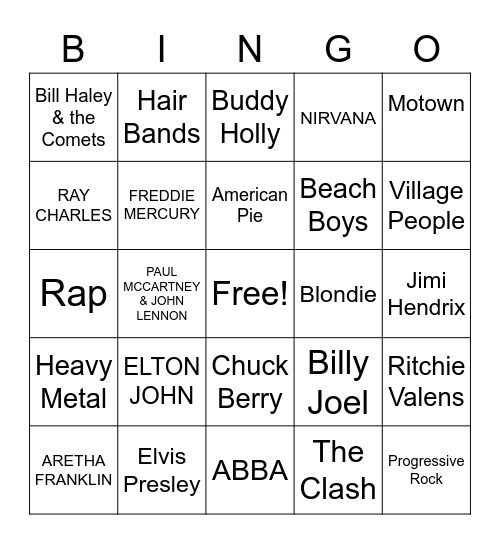 MUSIC! MUSIC! MUSIC! Bingo Card