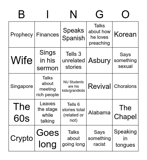 Castleberry Bingo 4/14 Bingo Card