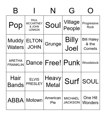 MUSIC! MUSIC! MUSIC! Bingo Card