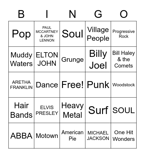 MUSIC! MUSIC! MUSIC! Bingo Card