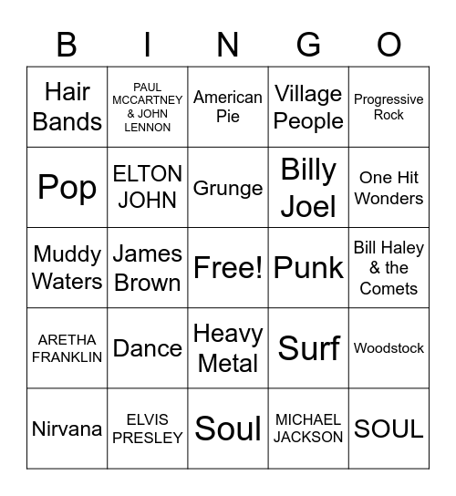 MUSIC! MUSIC! MUSIC! Bingo Card