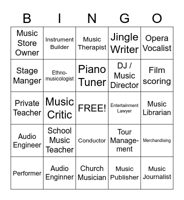 Careers in Music Bingo Card