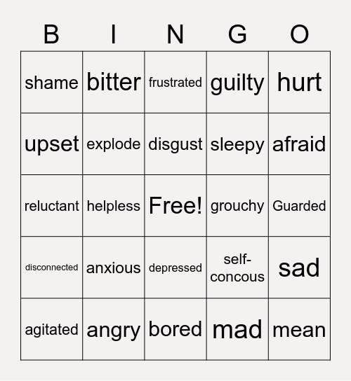 Emotions Bingo Card