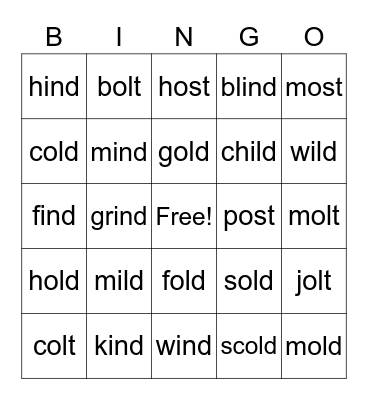 Long Vowel Glued Bingo Card
