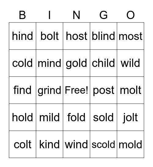 Long Vowel Glued Bingo Card