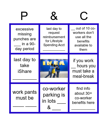 P&C "Bingo" Bingo Card