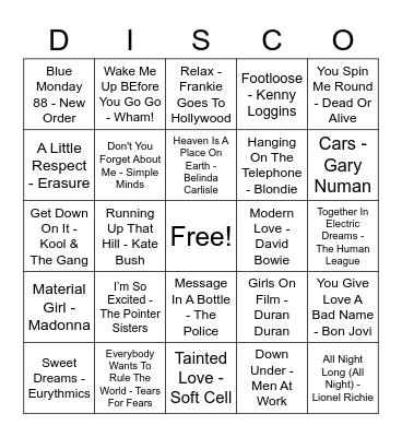 DISCO BINGO Card