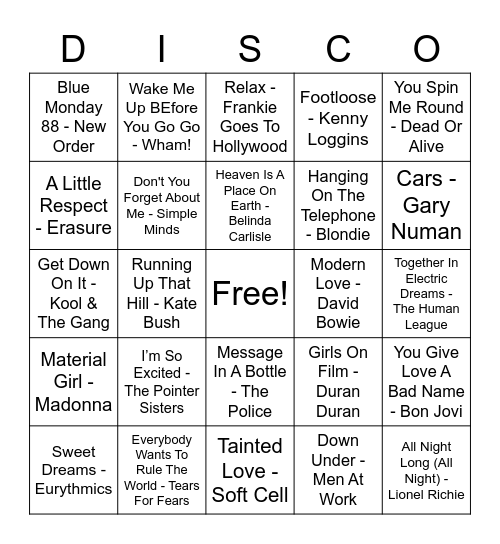 DISCO BINGO Card