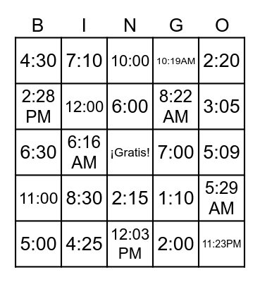 La hora = Time Bingo Card