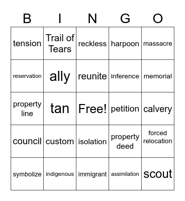 Vocabulary Bingo Card