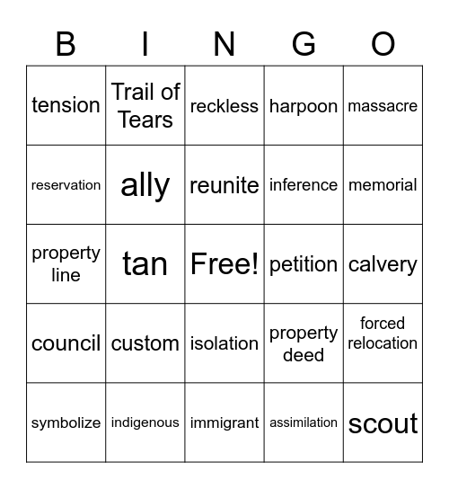 Vocabulary Bingo Card