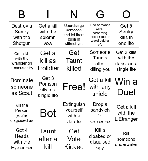 Team Fortress 2 Bingo Card