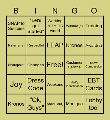 Lobby Staff Bingo Card