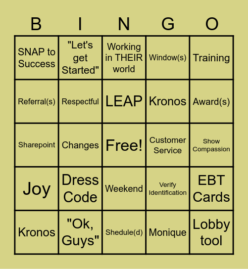 Lobby Staff Bingo Card