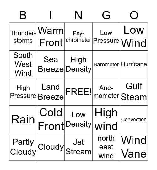 Weather Bingo Card