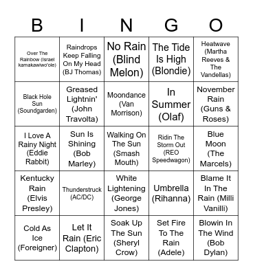 Weather You Like It Or Not! Bingo Card