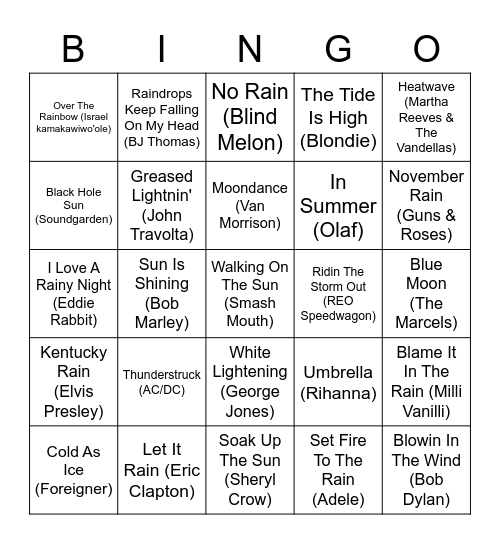 Weather You Like It Or Not! Bingo Card