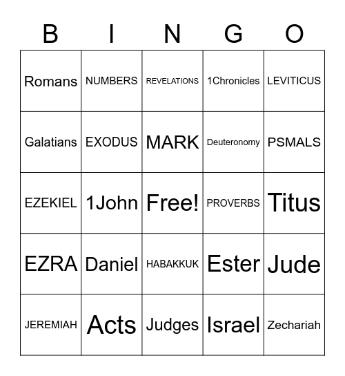 Bible Books Bingo Card